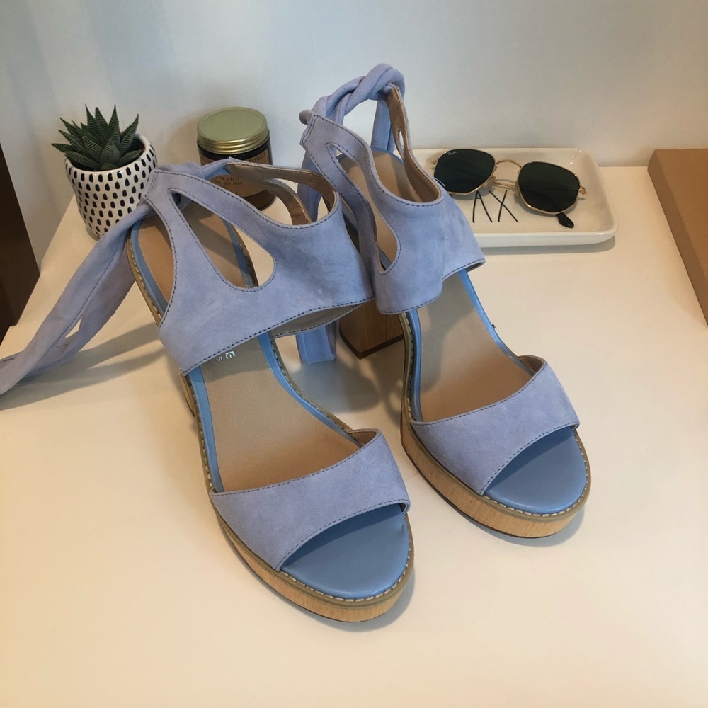 Baby Blue Tie and Cutout Wedges